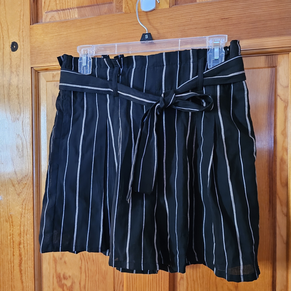 Black and White Striped Dressy Shorts